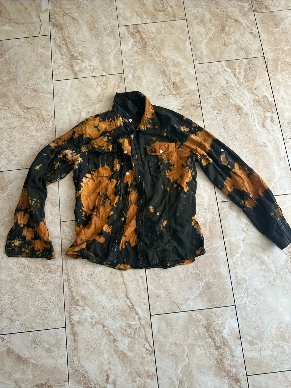 Michael Kors Black and Orange Tie-Dye Button-Front Shirt Jacket